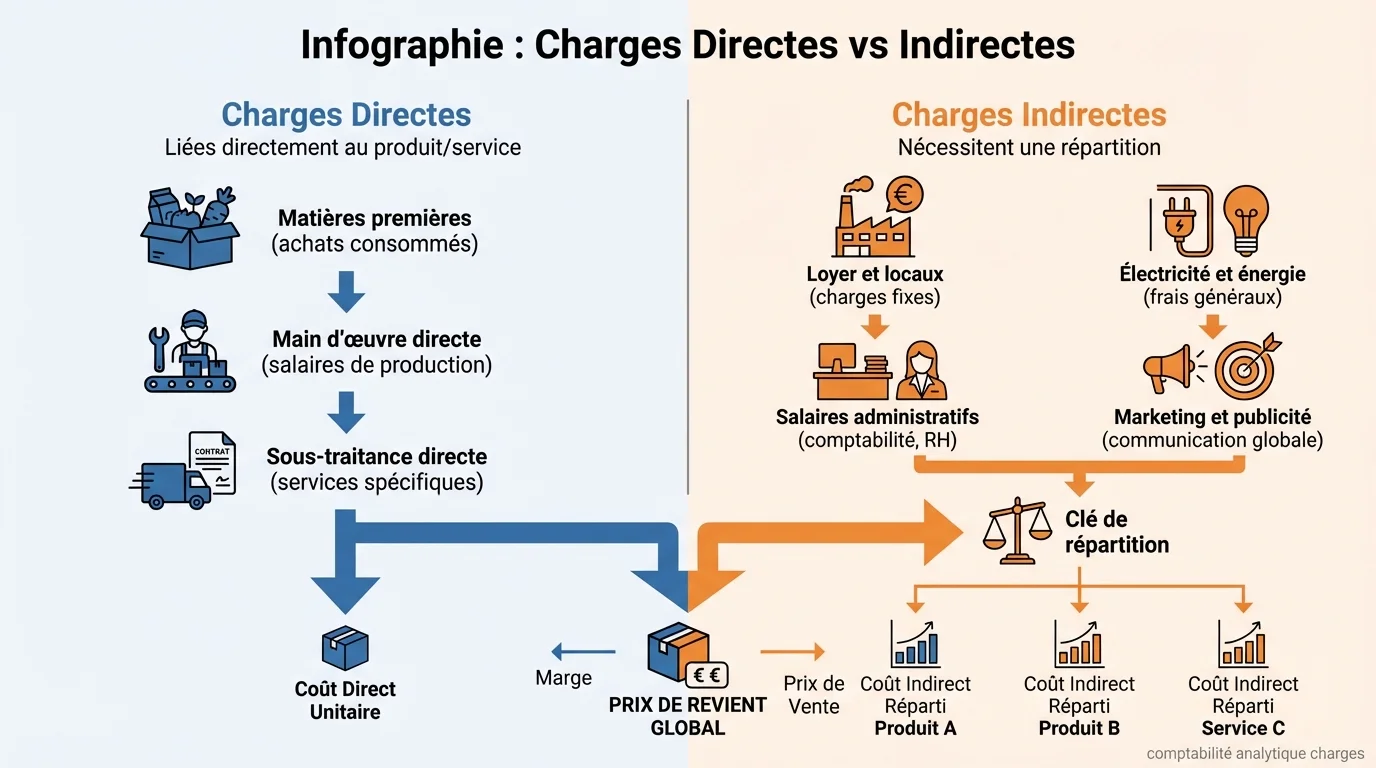 Infographie : Charges Directes vs Indirectes