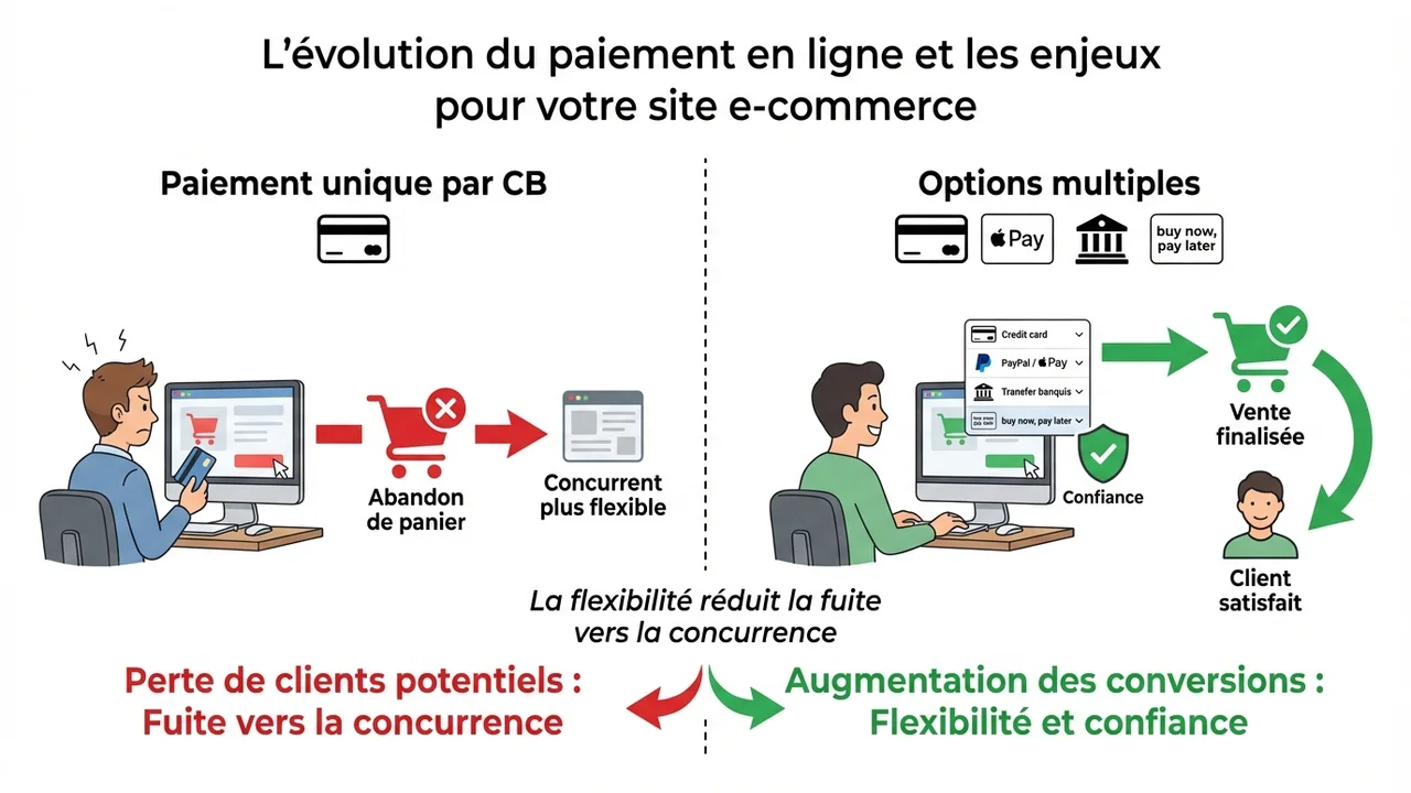 Tableau comparatif des bénéfices : réduction de l'abandon de panier, augmentation du panier moyen et renforcement de la confiance client.