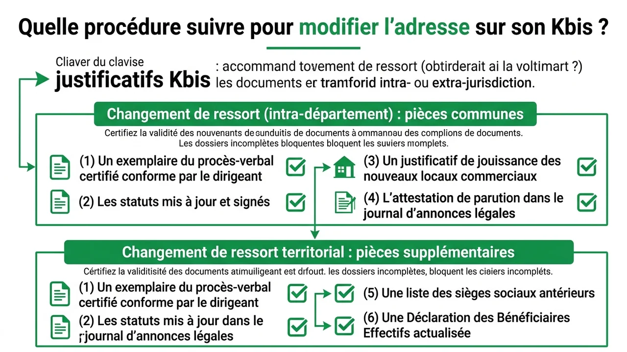 Illustration des documents nécessaires : PV certifié, statuts mis à jour, justificatif de locaux, attestation JAL et déclaration de bénéficiaires effectifs.