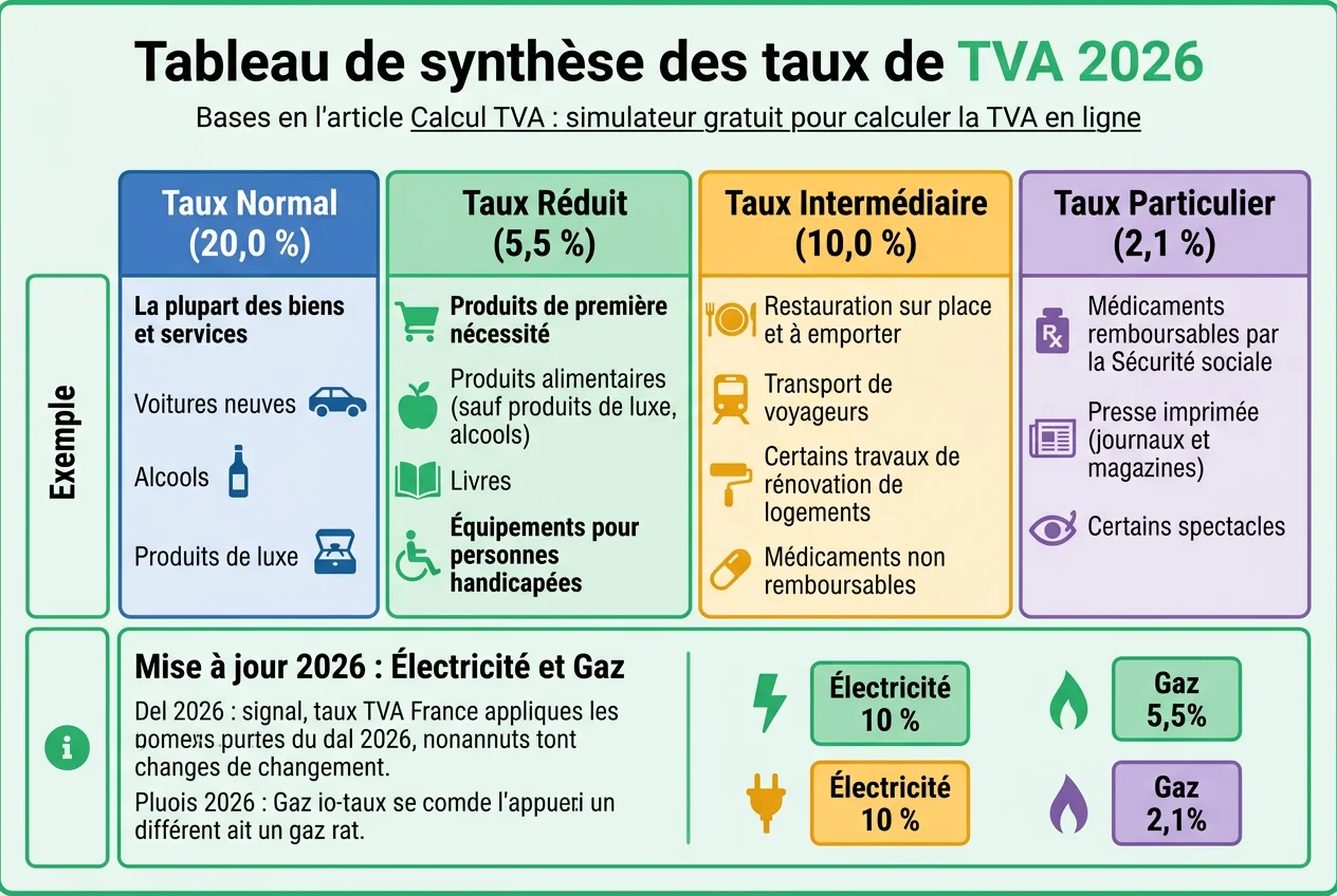 Tableau de synthèse des taux de TVA 2026