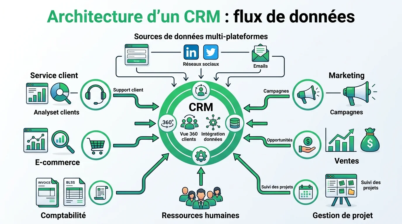 Architecture d'un CRM : flux de données