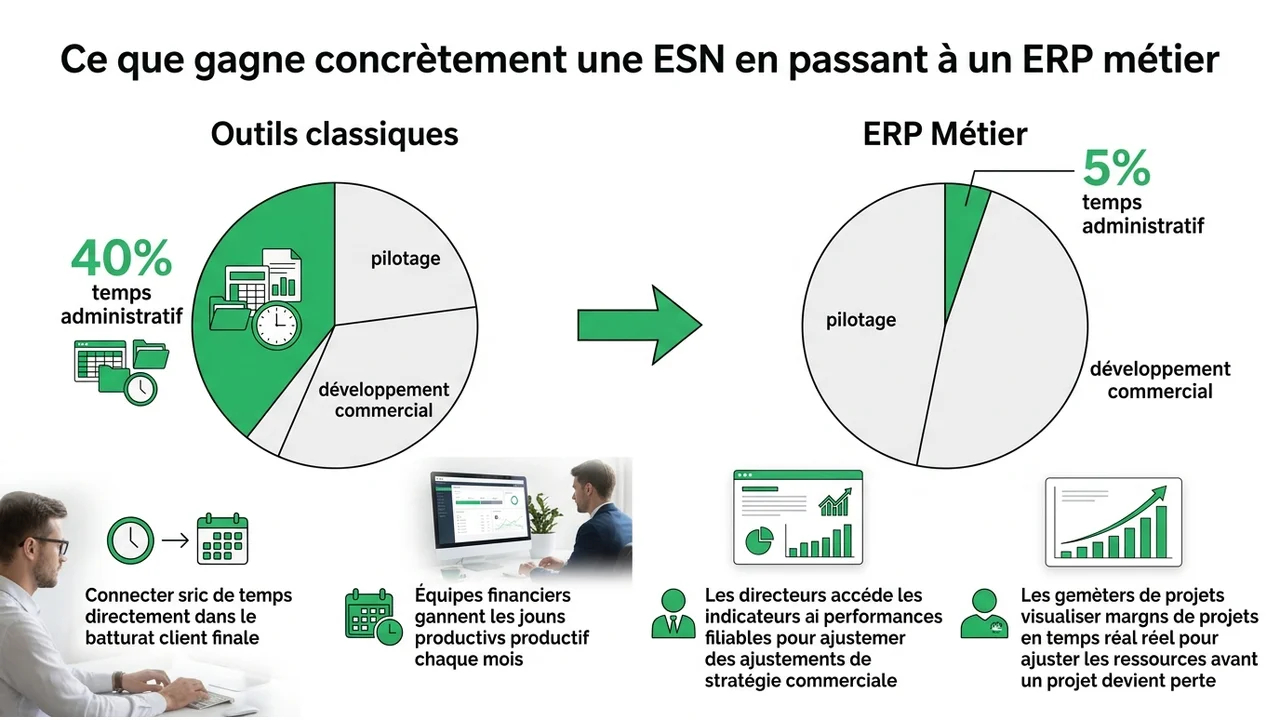 Graphique comparatif du temps gagné sur les tâches administratives sans valeur ajoutée.
