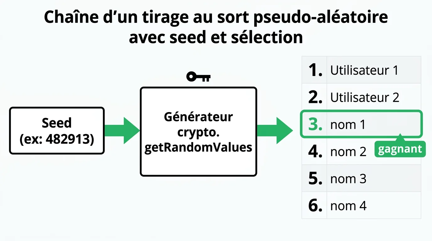Chaîne d'un tirage au sort pseudo-aléatoire avec seed et sélection