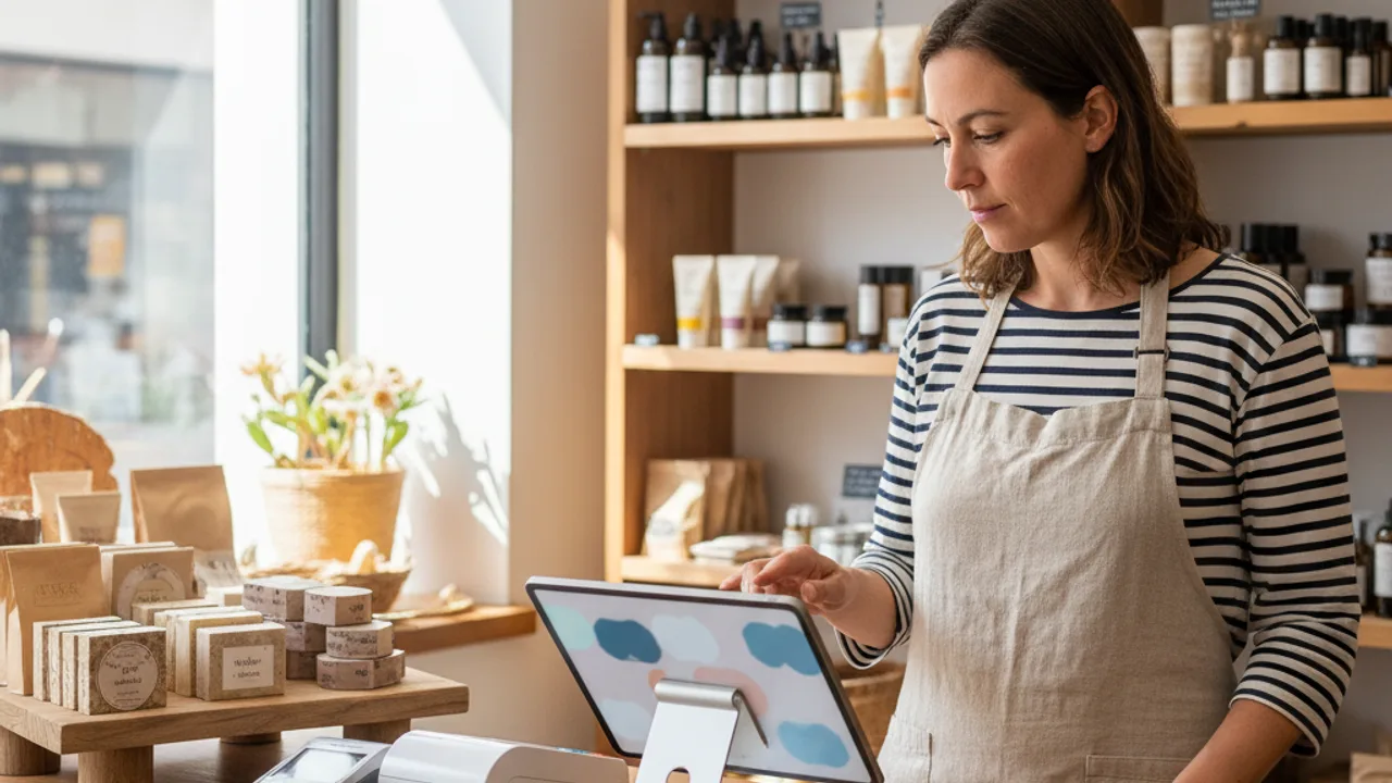 Commerçante utilisant une caisse enregistreuse iPad en boutique