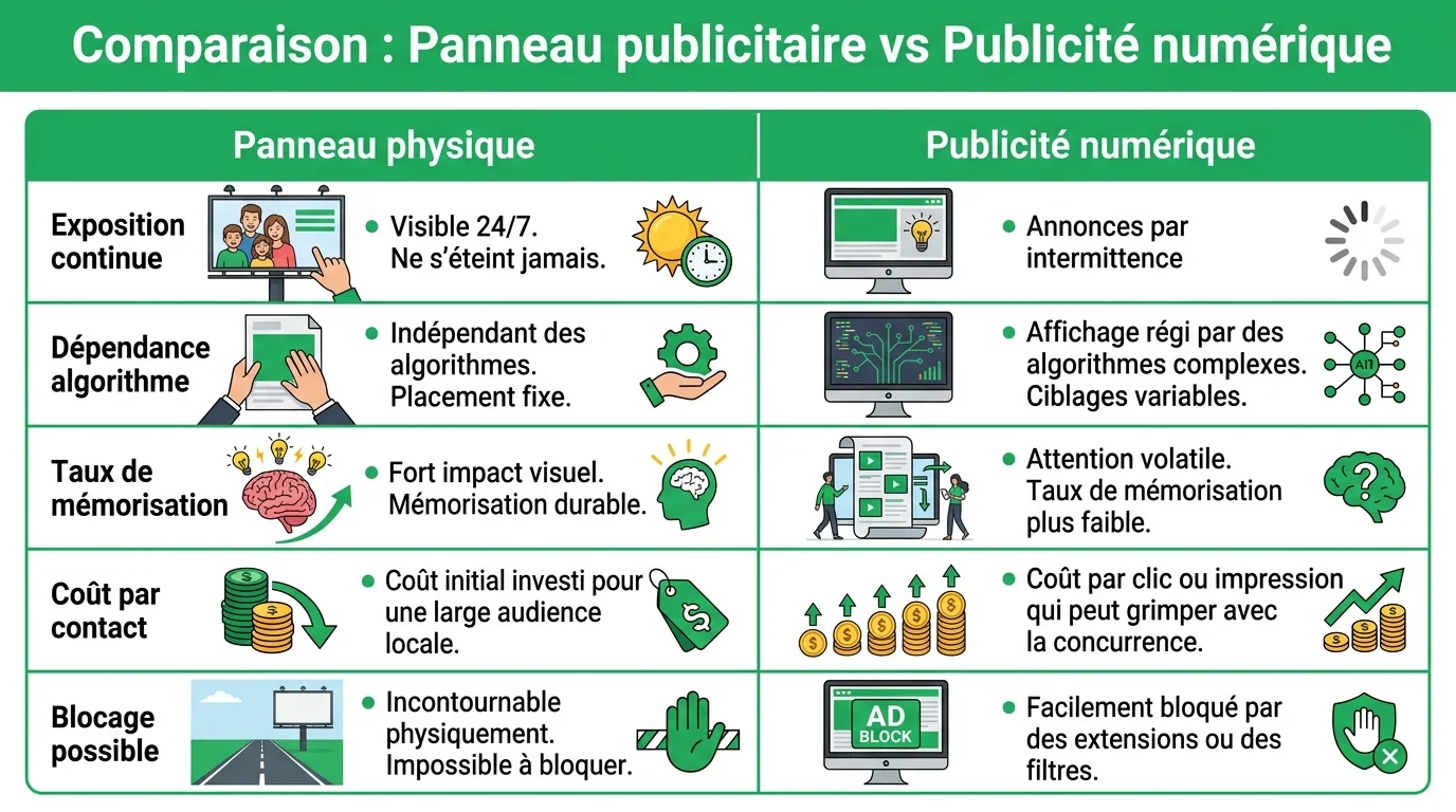 Comparaison : Panneau publicitaire vs Publicité numérique