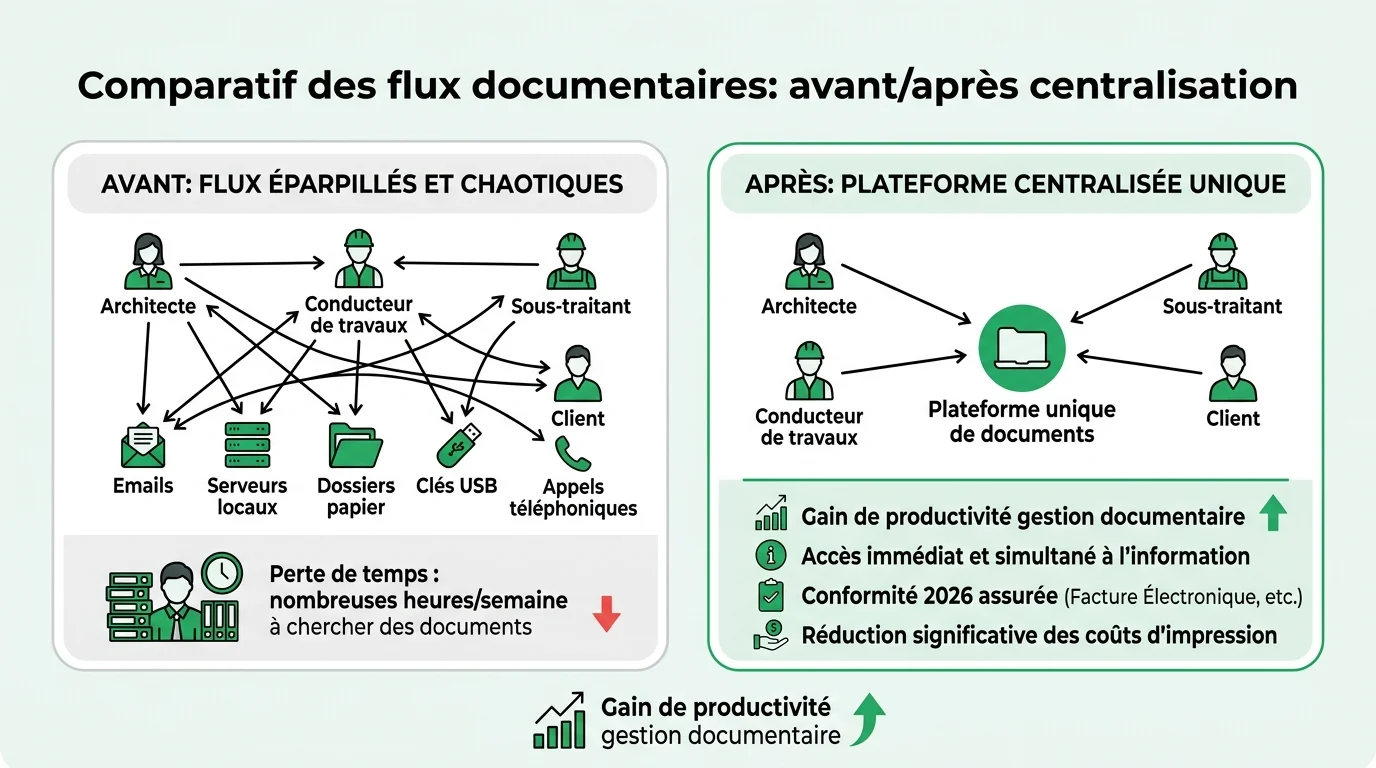 Comparatif des flux documentaires: avant/après centralisation