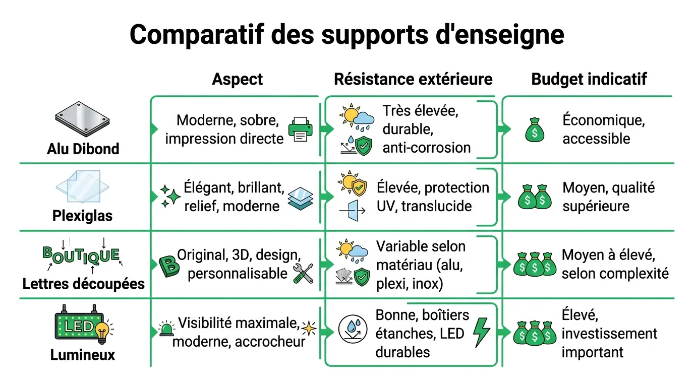 Comparatif des supports d'enseigne
