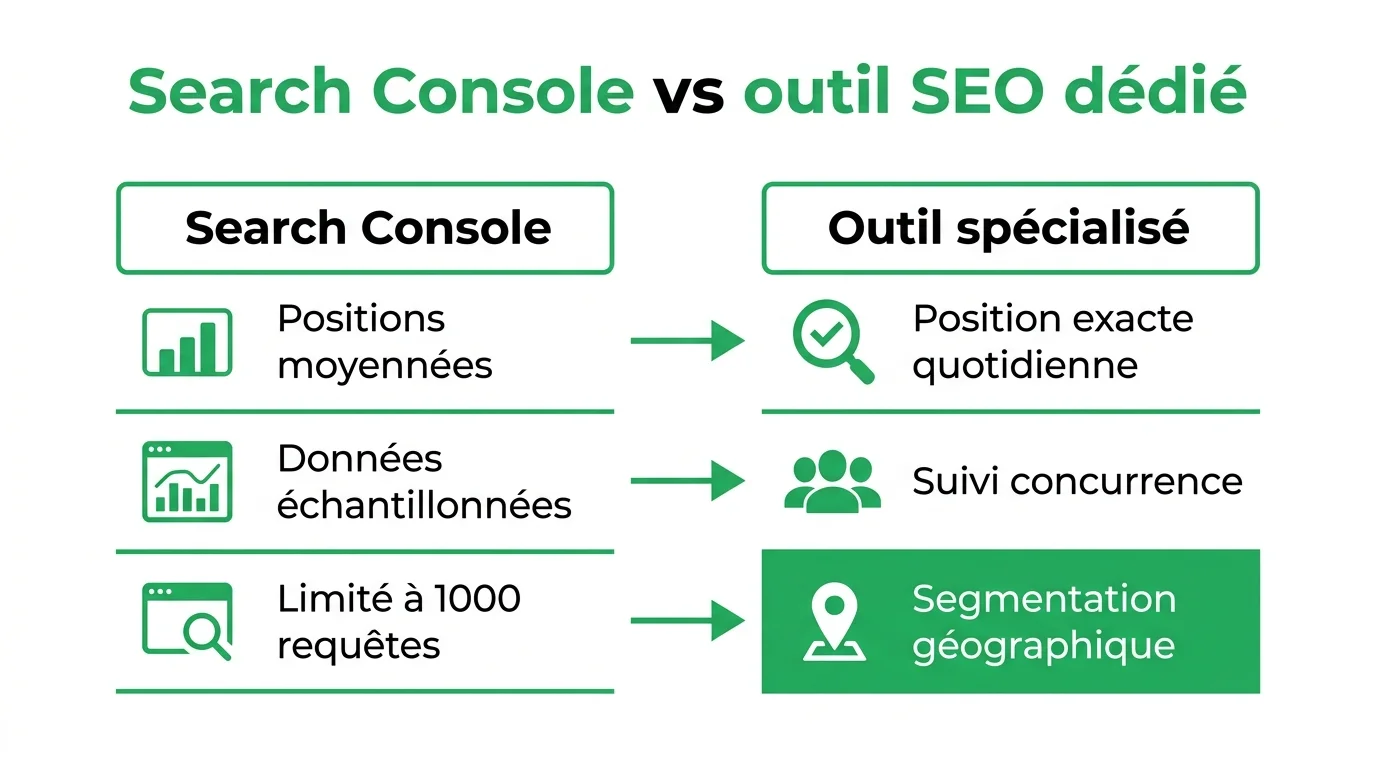 Comparatif entre Search Console gratuit et outil SEO dédié