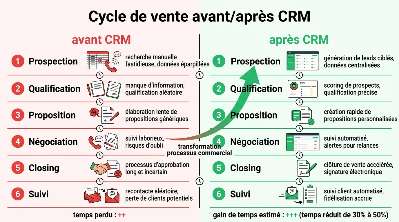 Cycle de vente avant/après CRM