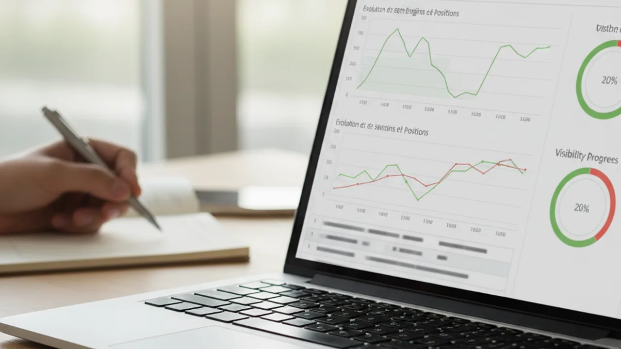 Dashboard de suivi de positionnement SEO affiché sur un écran de consultant