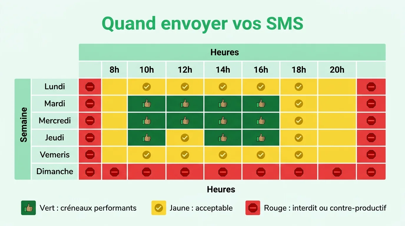 Heatmap des meilleurs creneaux d envoi SMS en France