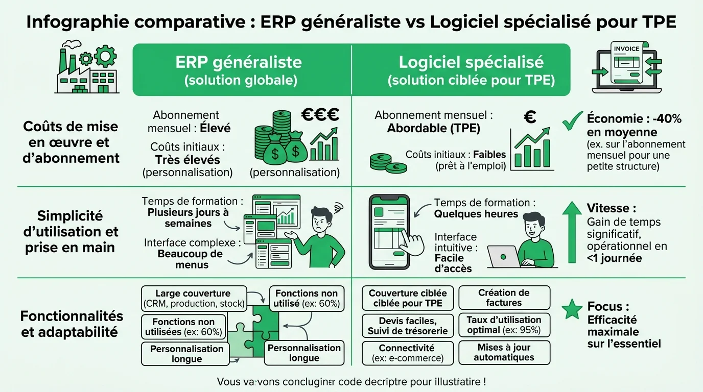Infographie comparative : ERP généraliste vs Logiciel spécialisé pour TPE