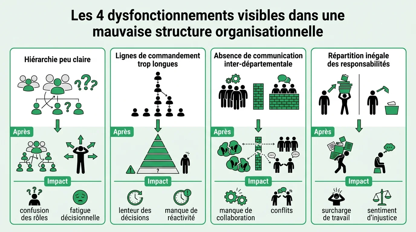 Les 4 dysfonctionnements visibles dans une mauvaise structure organisationnelle
