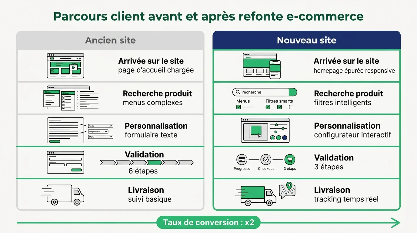 Parcours client avant et après refonte e-commerce