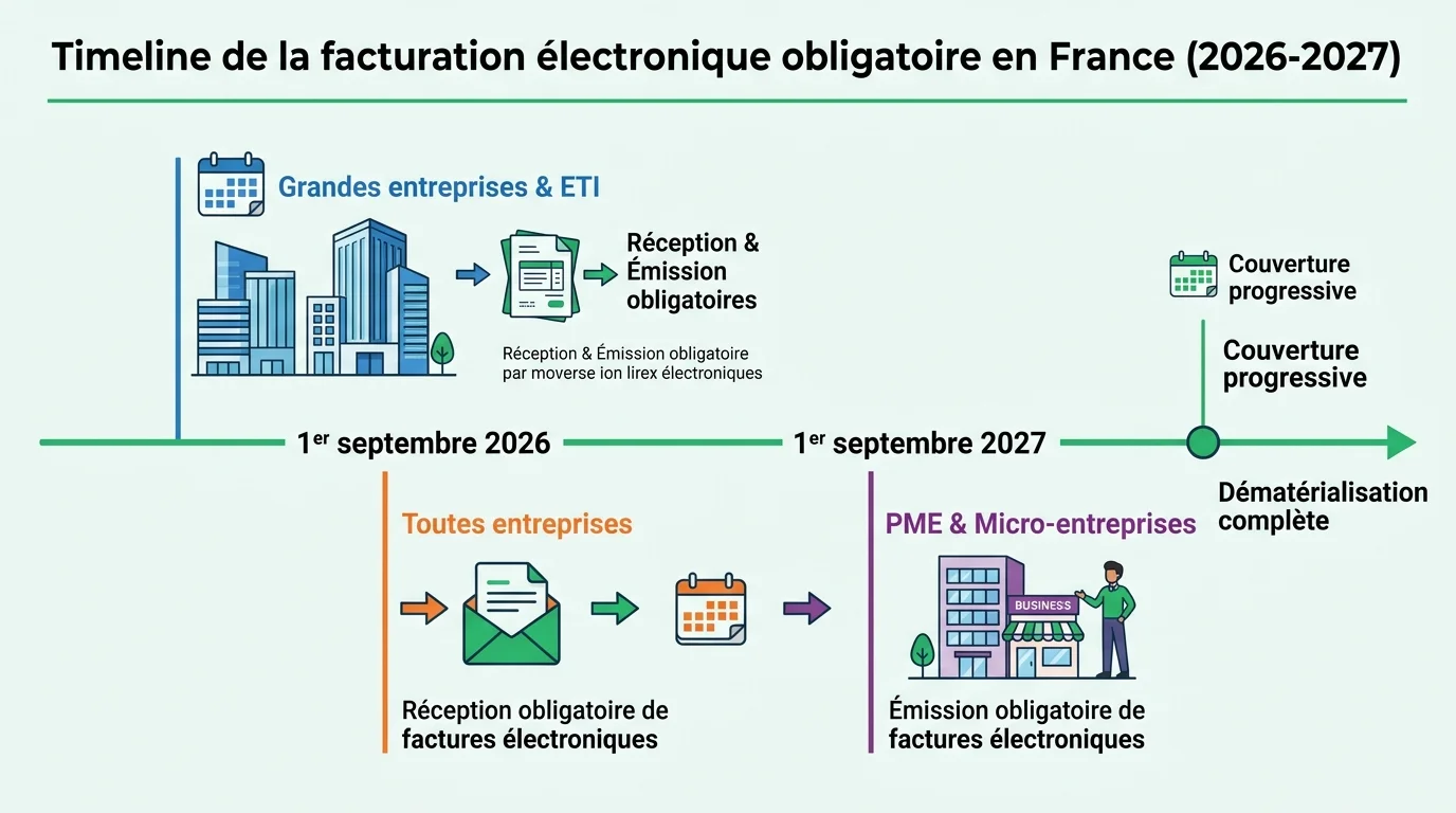 Timeline de la facturation électronique obligatoire en France (2026-2027)