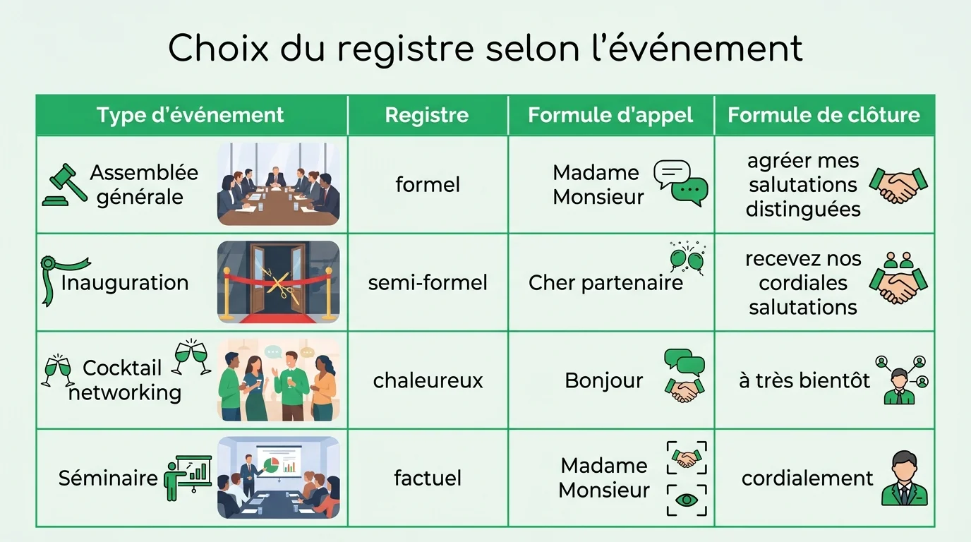 Choix du registre selon l'événement