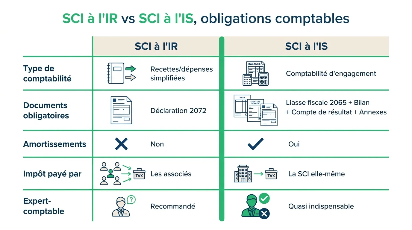 Comparatif des obligations comptables : SCI a l'IR vs SCI a l'IS