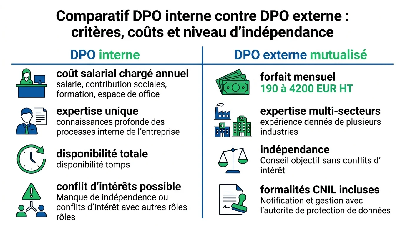 Comparatif DPO interne contre DPO externe : critères, coûts et niveau d'indépendance