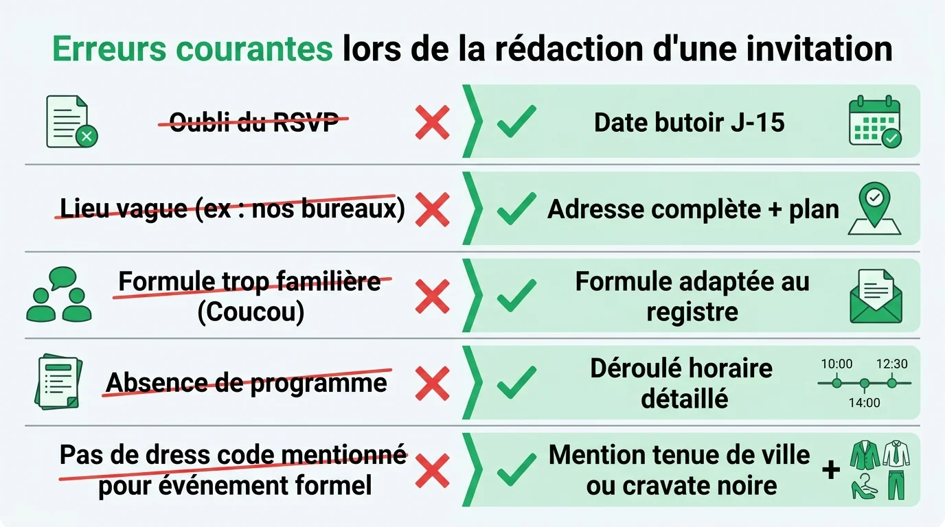 Erreurs courantes lors de la rédaction d'une invitation