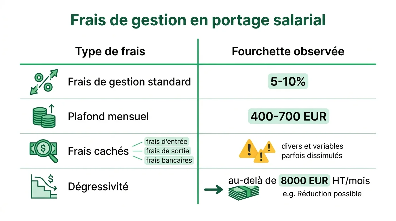Frais de gestion en portage salarial : fourchettes typiques 2026