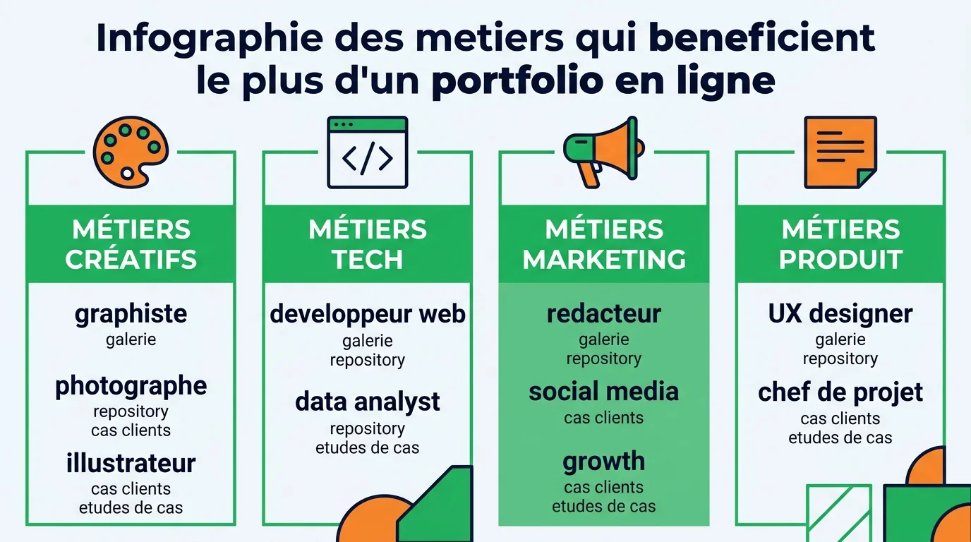 Infographie des metiers qui beneficient le plus d'un portfolio en ligne