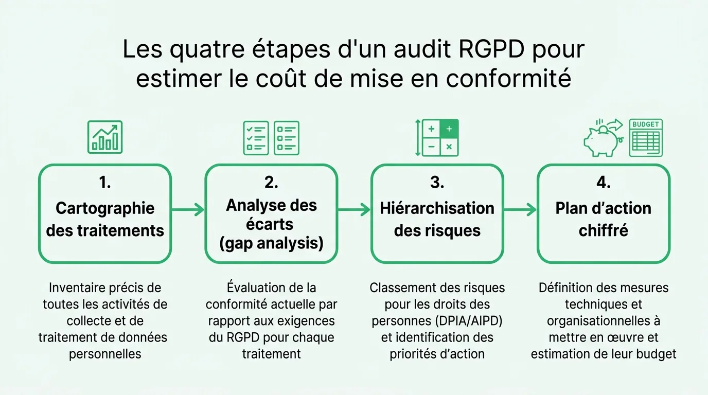 Les quatre étapes d'un audit RGPD pour estimer le coût de mise en conformité