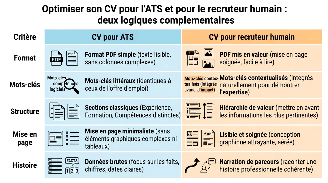 Optimiser son CV pour l'ATS et pour le recruteur humain : deux logiques complementaires