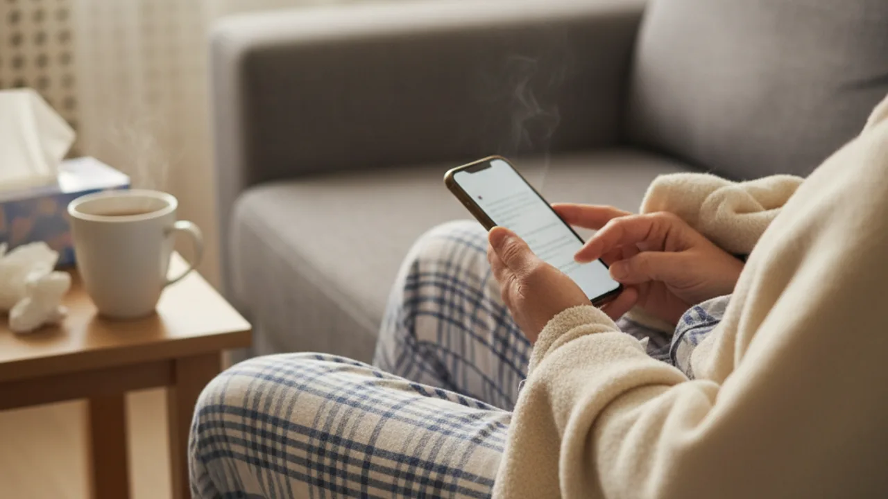 Salarié envoyant son mail d'absence pour maladie depuis chez lui