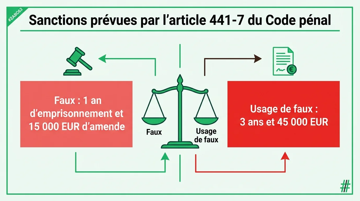 Sanctions prévues par l'article 441-7 du Code pénal