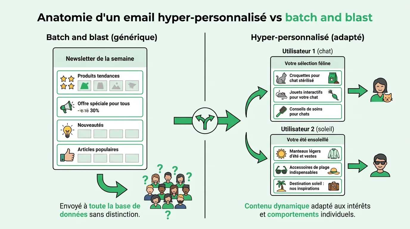 Anatomie d'un email hyper-personnalisé vs Batch and Blast