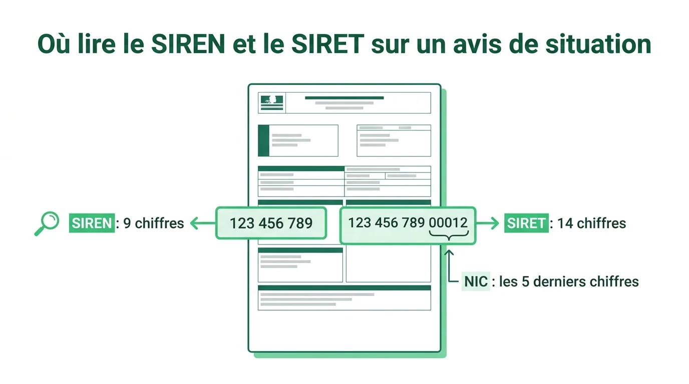 Ou lire le SIREN et le SIRET sur un avis de situation