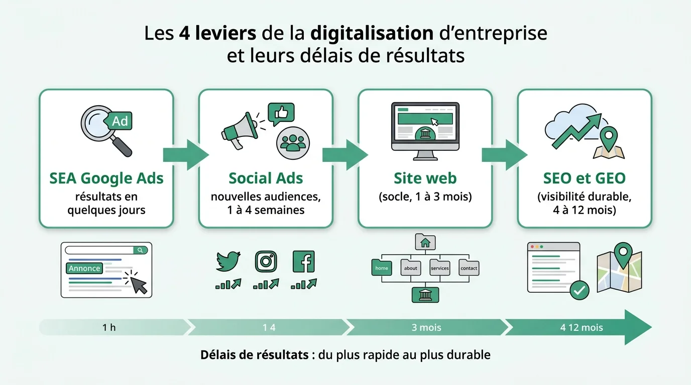 Les 4 leviers de la digitalisation d'entreprise et leurs délais de résultats