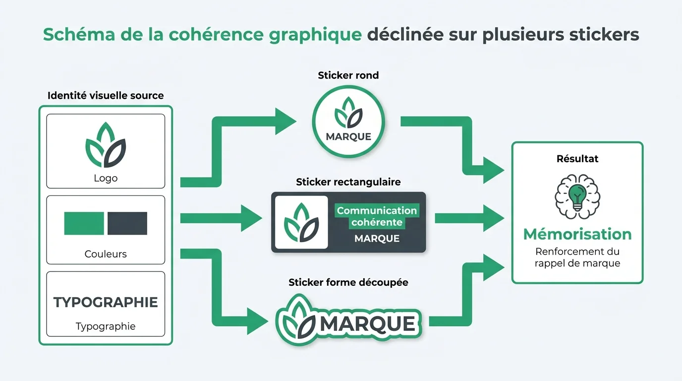 Schéma de la cohérence graphique déclinée sur plusieurs stickers