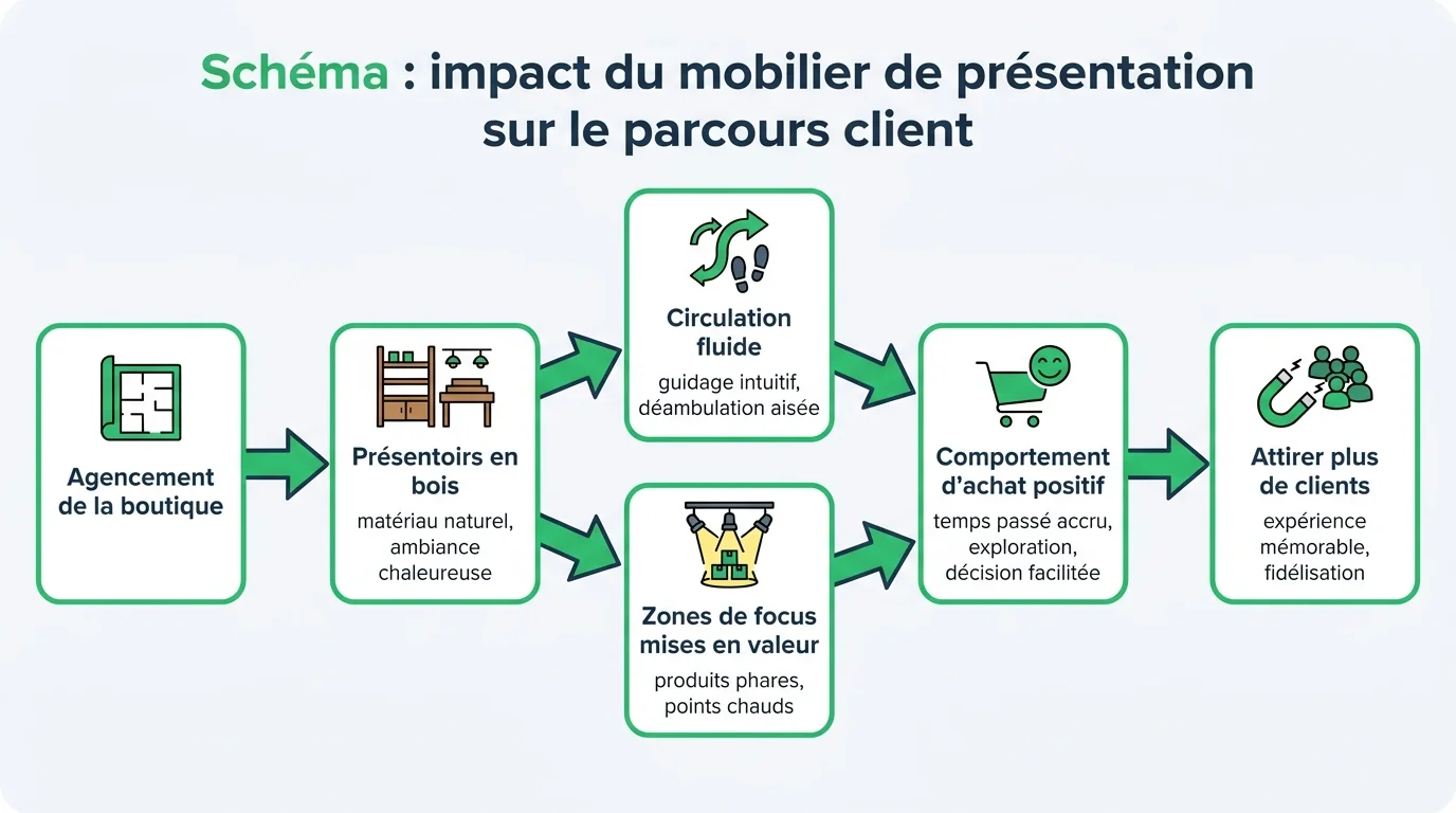 Schéma : Impact du mobilier de présentation sur le parcours client
